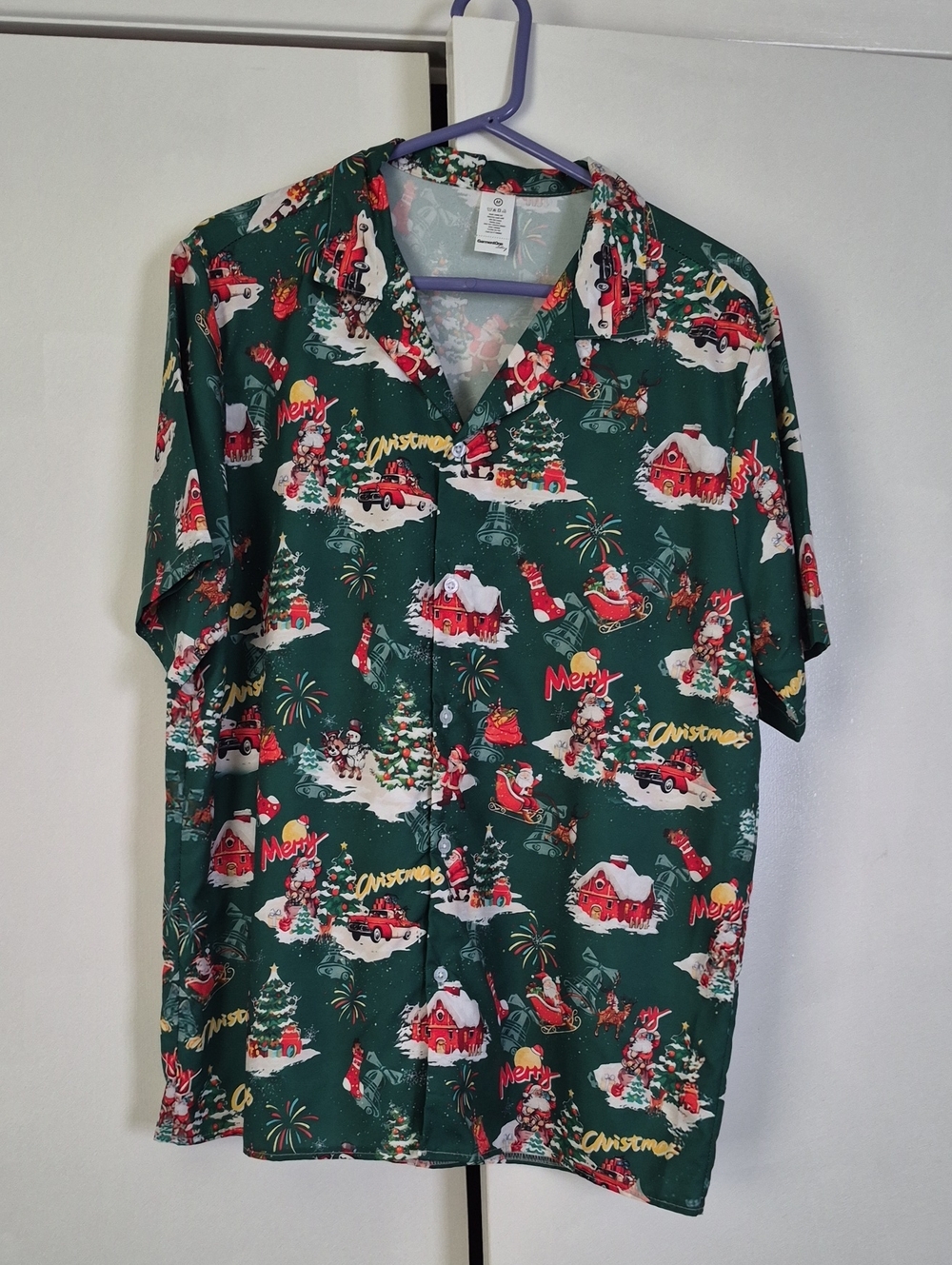 one clothing Green Christmas Print Short Sleeve Shirt